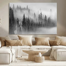 Foggy Misty Forest Canvas Wall Art – Black and White