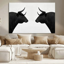 Spanish Bull Art - Framed Black and White Bull Canvas Print