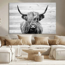 Scottish Highland Cow Cattle Art Print on Wood Background by MyGreatCanvas | Canvas Wall Art Prints | Photo Prints & Wall Decor