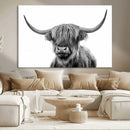 Grayscale Scottish Highland Cow Cattle Art Print Farmhouse by MyGreatCanvas | Canvas Wall Art Prints | Photo Prints & Wall Decor