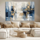 Modern Abstract Canvas Wall Art in Blue and Gold Tones |