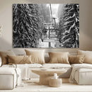 Winter Ski Lift Black and White Canvas Wall Art – Alpine