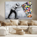 Banksy Art Behind the Curtain Street Wall Art Canvas Print |
