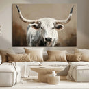 White Longhorn Bull Wall Art Canvas Print – Framed and Ready