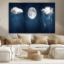 Dark Blue Cloud Art, 3 Piece Indigo Blue Wall Art, Aesthetic