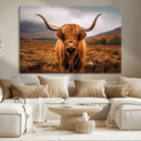 Highland Cow Longhorn Wall Art – Rustic Canvas Print, Framed