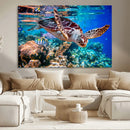 Underwater Coral Reef Sea Turtle Wall Art Canvas Print,