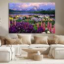 Vibrant Wildflower Garden and Mountain View Giclee Canvas