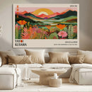 Framed Yayoi Kusama Print, Vibrant Floral Mountain Art