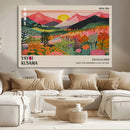 Yayoi Kusama Landscape Canvas Print, Vibrant Floral Mountain Art Print, Framed Botanical Wall Art -