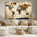 World Map Wall Art – Antique Style Blue and Brown Map Canvas