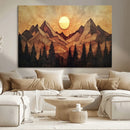 Wood Style Abstract Mountain Sunset Canvas Wall Art Print -