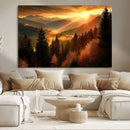 Golden Sunset Over Mountain Forest Canvas Wall Art Print -