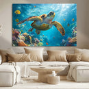 Sea Turtle Underwater Canvas Wall Art Print - Vibrant Ocean