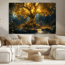 Golden Tree of Life Canvas Wall Art Print - Majestic Glowing