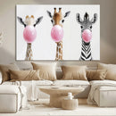 Bubblegum Animals Canvas Wall Art - Playful Giraffe and