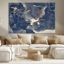 Large Abstract Blue and Gold Canvas Wall Art Fluid Ink