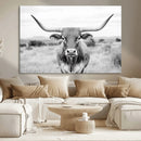 Highland Cow Wall Art Canvas Print – Black and White Western