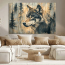 Wood Style Rustic Wolf Wall Art Canvas Print, Vintage