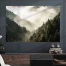Misty Valley Wall Art Canvas Print – Foggy Forest Pine Trees