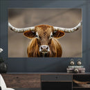Texas Longhorn Wall Art Canvas Print – Brown Bull Rustic