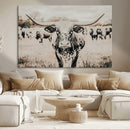 Texas Longhorn Wall Art Canvas Print – Framed Speckled Bull
