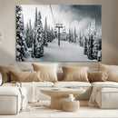Snowy Pines Wall Art Canvas Print – Framed Ski Lift Winter