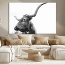 Longhorn Wall Art Canvas Print – Framed Monochrome Ranch Cow