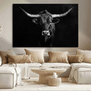 Texas Longhorn Wall Art Canvas Print – Framed Monochrome