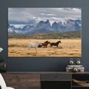 Grand Teton Park Wild Horses Wall Art Canvas Print – Framed