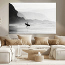 Surfer Beach Wall Art – Framed Black White Ocean Canvas by MyGreatCanvas | Canvas Wall Art Prints | Photo Prints & Wall Decor
