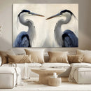 Blue Heron Pair Wall Art Canvas Print – Framed Coastal Bird
