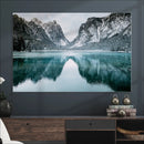 Mountain Lake Wall Art Canvas Print – Snowy Peaks Winter