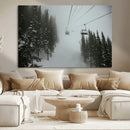 Ski Lift Wall Art Canvas Print – Snowy Pines Misty Landscape
