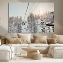 Frosty Pines Wall Art Canvas Print – Framed Cozy Cabin Ski