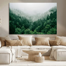 Misty Green Forest Canvas Print – Framed Serene Foggy Pine