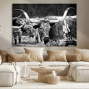 Black & White Longhorn Cattle Wall Art Canvas Print, Rustic by MyGreatCanvas | Canvas Wall Art Prints | Photo Prints & Wall Decor