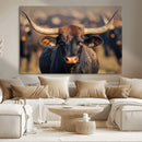 Majestic bull head close-up, long curved horns, detailed fur by MyGreatCanvas | Canvas Wall Art Prints | Photo Prints & Wall Decor