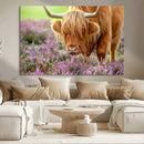 Highland Cow Wall Art – Purple Flowers Pasture Scenic by MyGreatCanvas | Canvas Wall Art Prints | Photo Prints & Wall Decor