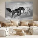 Wild Horses Wall Art Canvas Print – Framed Black and White