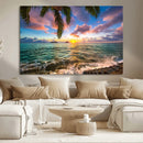 Framed Tropical Sunset Art Canvas Print
