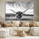 Longhorn Black and White Wall Art – Rustic Western Bull