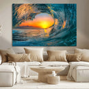 Ocean Wave Sunset Wall Art | Large Coastal Wave Canvas Print
