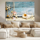Seashells on Rustic Wooden Background, Seashells Wall Art