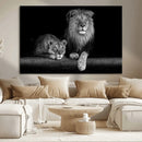Large Black and White Lion Couple Wall Art Canvas Print –