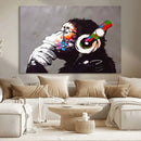 Dj Monkey Listening to Music Wall Art Print | Banksy Monkey by MyGreatCanvas | Canvas Wall Art Prints | Photo Prints & Wall Decor