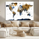 Modern Abstract World Map Canvas Wall Art – Framed Blue and