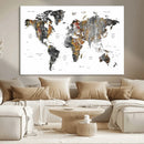 Modern Metallic World Map Canvas Wall Art – Framed