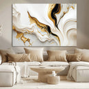 Gold Waves on Pure White Canvas – Gold Abstract Art for