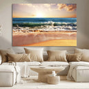 Sunset Beach Wall Art - 3-Panel Framed Canvas Print, Ready